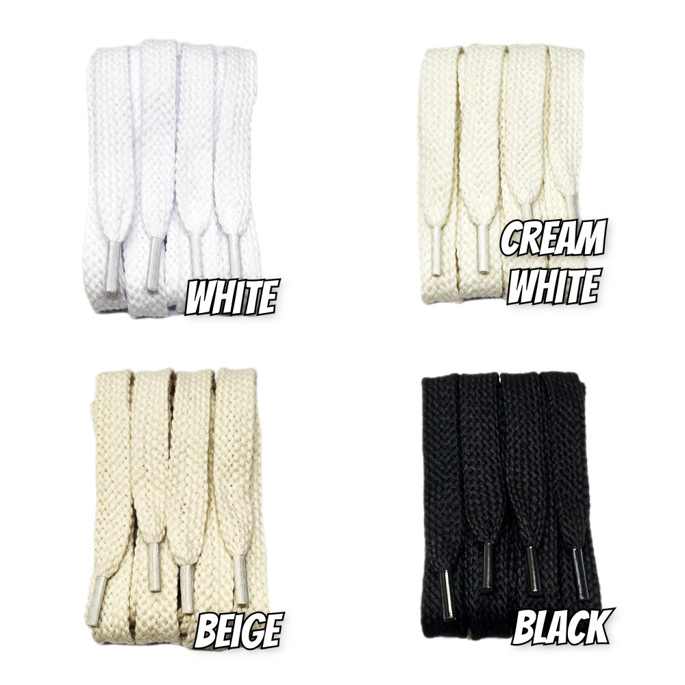 Cotton Wide Flat Shoelaces - Replacement MMY Shoelaces - Black - White - Beige - Cream White -